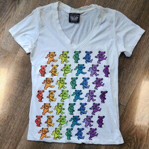 🌈🎶Grateful Dead dELiA*s Rainbow Dancing Bears V-Neck T-Shirt Ripple Junction-M